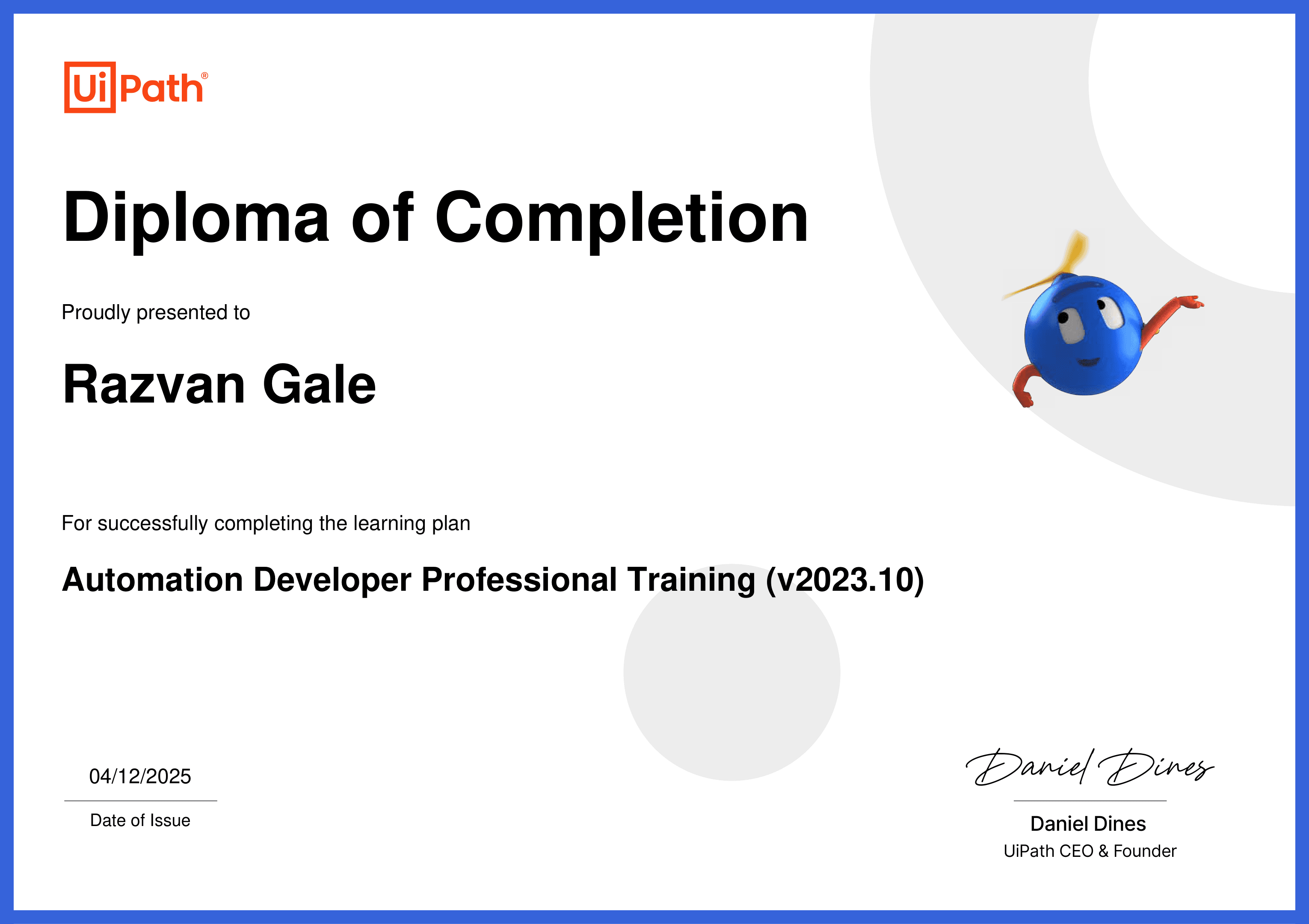 Automation Developer Professional Training certificate